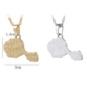 Collier géométrique en acier inoxydable plaqué or/argent, pendentif carte de la <span class=keywords><strong>France</strong></span>, Tahiti, Papeete, Mont Orohena, Mont Rooniu pour hommes et femmes - Product Image 6