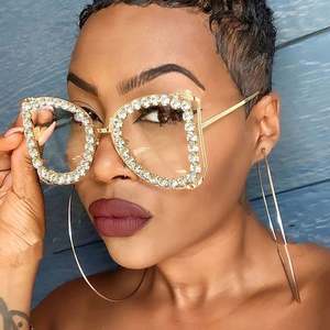 Gafas de Sol de Moda con Marco Grande de Metal de Lujo, Lentes Transparentes con Pedrería, Gafas de Sol para Mujer 2020 - Product Image 1