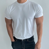 T-shirt à manches courtes en coton et élasthanne pour homme Penpace Garment Sports Fitness, respirant, séchage rapide, entraînement, col haut élastique