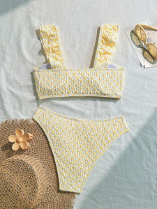 Conjunto de Bikini con Volantes y Estampado Animal Amarillo para Mujer, con Sujetador Acolchado y Tanga, de Secado Rápido, para Playa y Verano - Product Image 6
