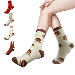 OEM Customizable New Fashion Women's Crew <b>Socks</b> Cartoon Embroidery Jacquard Stripe Design Warm Pattern High Quality - Product Image 1
