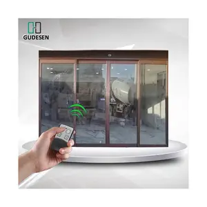 Porta elétrica de vidro transparente com controle remoto sem moldura, porta deslizante de vidro para substituição automática, venda imperdível