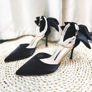 Chaussures en soie à talon de 8 cm/6 cm, bout pointu, sexy, blanches, talons hauts pour mariage - Product Image 4