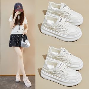 Nouvelle Collection Été 2025 – Chaussures de <span class=keywords><strong>Skate</strong></span> Décontractées pour Étudiantes, Style Coréen, Blanches en Maille, à Lacets, Rehaussantes, Modèle KT2658 – Prix Abordable - Product Image 2