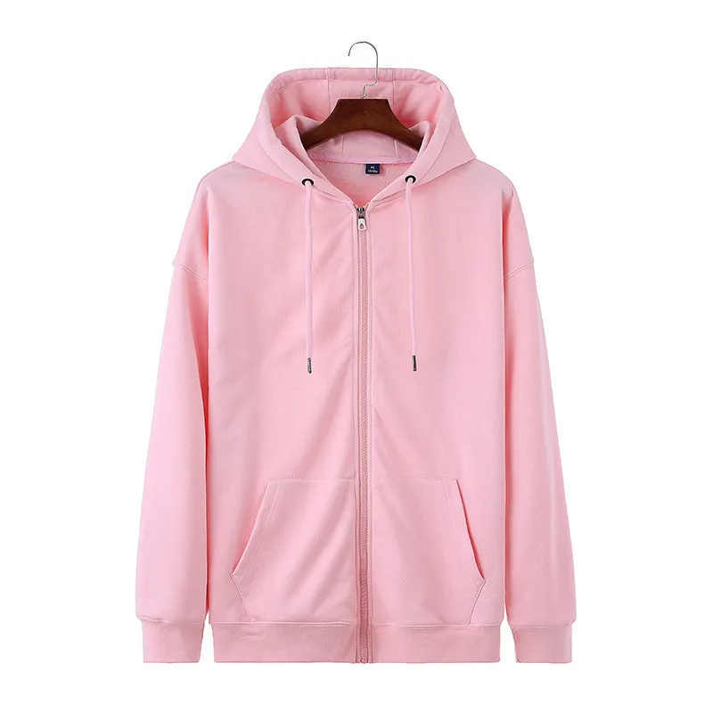 Wholesale stock pink black white grey long sleeve Hooded cotton Breathable Anti-wrinkle zip up sweatshirt women's men's hoodies
