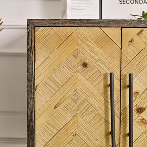 Home Farmhouse Living Room Accent Sideboard Rustic <b>Black</b> Frame Wooden Storage <b>Cabinet</b> with 4 Doors - Product Image 6