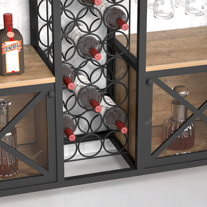 Modern <strong>Mini</strong> Home Kitchen Wine Rack Wooden Coffee Bar Cabinet Liquor Glasses Buffet Wine Bar Storage <strong>Sideboard</strong> for Dining Room - Product Image 4