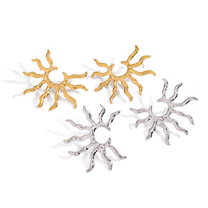 Geometric Sun <b>Stud</b> <b>Earrings</b> 18k Gold Stainless Steel Fashion Jewelry For Women - Product Image 1