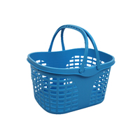 Cesta de plástico con asas para supermercado, cestas de plástico de color rojo, azul y verde