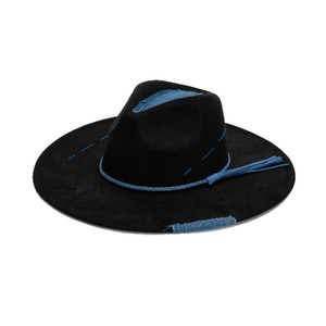 Chapeau de cowboy occidental en daim noir à large bord, tendance 2025, pour hommes et femmes, avec patch en jean, couture bleue et bande à <span class=keywords><strong>pompon</strong></span>, pour le quotidien, les activités de plein air et les fêtes - Product Image 3