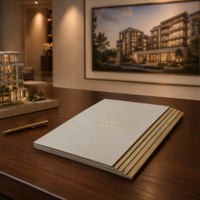 Impression de brochures immobilières de luxe personnalisées, vente directe d'usine OEM, papier kraft, estampage à chaud en or, motif vague nuageuse