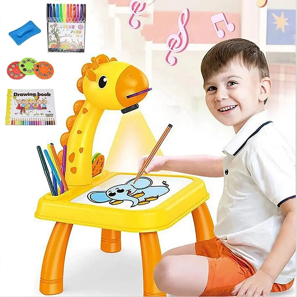 Cute Animal Intelligent Painting LED Projector ART Drawing Table Toys 2022 Children Projector Drawing Table Toys