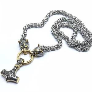 Collier pendentif Tête de loup Viking Nordique Marteau de Thor, Bijou Amulette pour Homme, Chaîne en Acier Inoxydable - Product Image 4