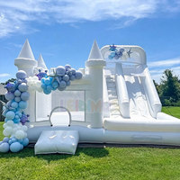 Château Gonflable Blanc Commercial avec Piscine à Balles, Toboggan Aquatique et Piscine – Idéal pour Mariages et Locations
