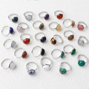 Anillos Ajustables de Acero Inoxidable para Mujer, con Incrustaciones de Cuarzo Rosa y Amatista, Joyería con Cabujón de Piedras Preciosas Naturales - Product Image 2