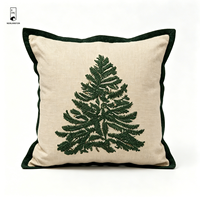 Housse de coussin en chenille de Noël 45x45 cm, brodée avec motif arbre et flocon de neige, bordure passepoilée, taie d'oreiller décorative pour canapé et maison