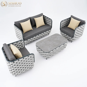 Muebles de ratán para exteriores, aleación de aluminio, protector solar impermeable, Villa creativa, patio, <span class=keywords><strong>terraza</strong></span>, venta de sofá de cuerda tejida para exteriores - Product Image 4