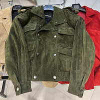 Jaket Kulit Oversized Double Breasted Jaket Bomber Kulit Domba Asli Wanita Jaket Kulit Suede Asli