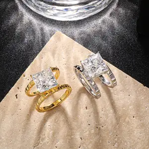 定制925纯银6CT镀金18k硅石钻石戒指订婚婚礼新娘男女精品珠宝