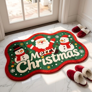 <b>Christmas</b> Machine Made Modern Cashmere Non Slip Absorbent Plush 9-12mm Thick Polypropylene Backing Red Black Plaid Custom Rug - Product Image 1