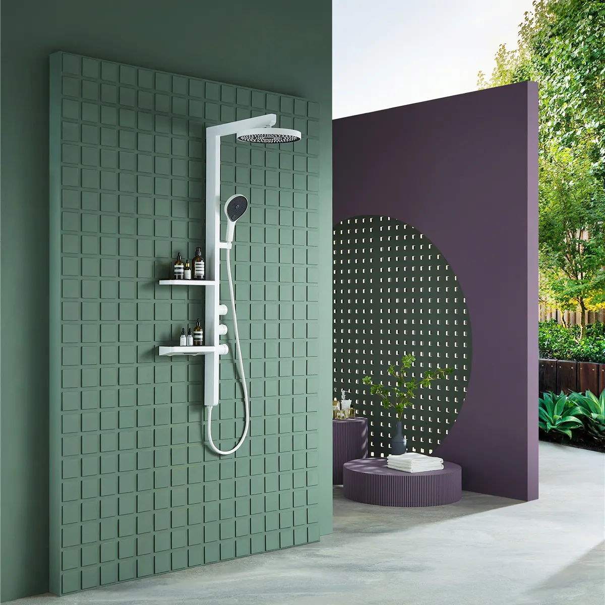 Luxo Novo Design De Parede De Latão Sistema De Chuveiro Branco Banheiro Chuva Chuveiro Torneiras Misturadores Set Com Alta Qualidade
