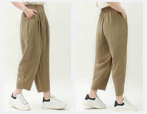 <span class=keywords><strong>Pantaloni</strong></span> a lanterna larghi da donna a elastico alto per Tencel in lino nuova collezione primavera estate <span class=keywords><strong>pantaloni</strong></span> a carota Casual traspiranti elasticizzati - Product Image 6