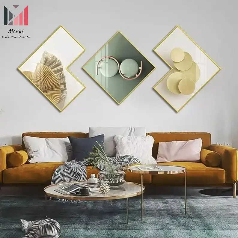 Immagine e poster della parete irregolare della geometria solida astratta pittura di porcellana di cristallo di alluminio di lusso per la decorazione domestica del soggiorno