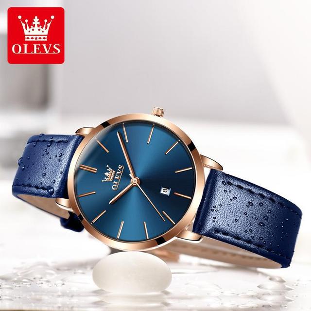 OLEVS Leather Strap Women Watch Ultra Thin Waterproof Original Quartz Watch for Women Simplicity Elegant Ladies Wrist Watches