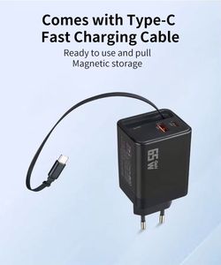 Retractable 65W PD USB C Charger EU US <b>Plug</b> 65W GaN Fast Phone Wall Charger with 60CM Retractable Cable - Product Image 6