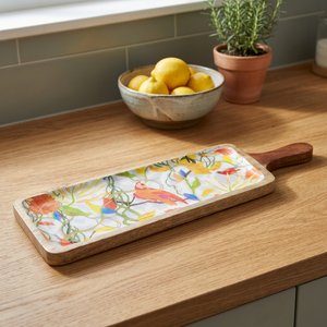 Plateau de service en acier inoxydable, assiette à pizza avec manche en bois - Product Image 3