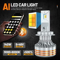 HYNBYZJ Fabricant Super Lumineux 140W M10APP Contrôle Tri-Couleur Flash Stroboscopique H1 H7 H11 9005 9006 Phare LED de Voiture 20000LM