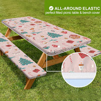 Nappe de pique-nique imperméable et élastique 3-en-1 à imprimé de Noël pour table et banc, idéale pour les fêtes en extérieur, le camping et la décoration de vacances