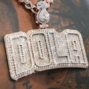 Collar con Colgante de Plata de Ley 925 con Incrustaciones de Diamantes de Imitación VVS Moissanite, Diseño Personalizado con Letras/Números/<span class=keywords><strong>Nombres</strong></span>/Logotipos, Estilo Hip Hop - Product Image 3