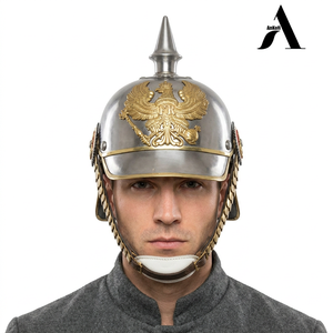 AnKofi Prussian Pickelhaube Steel Spiked Helmet Antique Metal Plated Imperial German Style Round Shape - Product Image 1