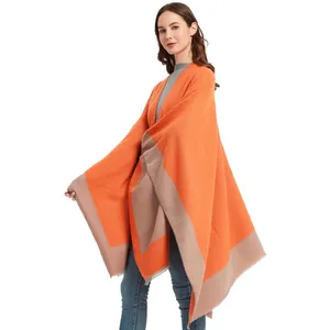 패션 따뜻한 판초 케이프 여성 대형 스카프 니트 캐시미어 여성 카디건 스웨터 코트 스카프 및 Shawls