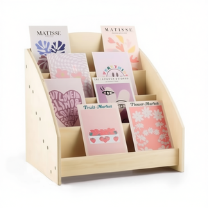 Estante organizador de madera de 4 niveles, soporte de exhibición de tarjetas de felicitación para postales, pegatinas y exhibición de encimera de supermercado - Product Image 1
