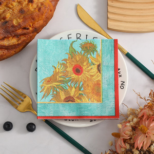 Serviettes imprimées tournesol, décorations de table pour fêtes transfrontalières, serviettes carrées, essuie-tout jetables en gros. - Product Image 1