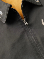 Veste zippée robuste en sergé de coton noir pour homme, style vintage workwear, design simple, motif éclaboussures de peinture sur grande surface, effet soie printanier