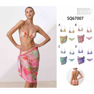 Set bikini HDJ Plus Size con gonna avvolgente, costume da bagno con stampa paisley colorata per donne da spiaggia 42 44 46 48 - Product Image 1