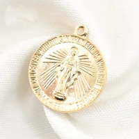 Charmes de médailles catholiques de forme ovale, pendentif Vierge Marie en or 14 carats pour la fabrication de colliers chrétiens en relief