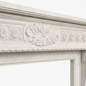 Chimenea tradicional de mármol con tallado ornamentado, de mármol blanco, para interiores, con estufa de leña para comedor. - Product Image 3