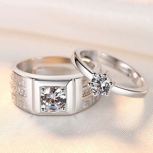 Free Size Adjustable Silver <b>Couple</b> <b>Ring</b> for Wedding Jewelry Men Women Diamond <b>Ring</b> Crystal <b>Rings</b> for <b>Couple</b> Lover - Product Image 4