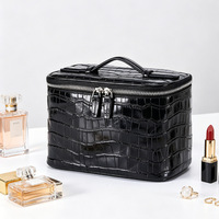 Sac Organisateur en PU Motif Crocodile, Bestseller Transfrontalier, Trousse de Maquillage à Fermeture Éclair avec Miroir, Extensible, Grande Capacité, Sac à Main Portable