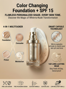 Base de Maquillaje de Marca Privada que Cambia de <span class=keywords><strong>Color</strong></span> con SPF 50, Adaptación Automática al Tono de Piel, de Blanco a el Tono de la Piel - Product Image 5
