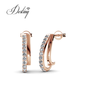 Orecchini a doppio cerchio aperti dasini in argento Sterling 925 impreziositi da orecchini di moda <span class=keywords><strong>Swarovski</strong></span> cristalls jewelry Hot Sale - Product Image 2