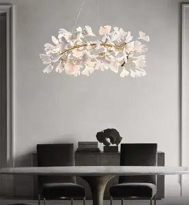 Seramik Ginkgo yaprak dairesel avize lüks tüm bakır kolye lamba Villa restoran yatak odası oturma odası lamba