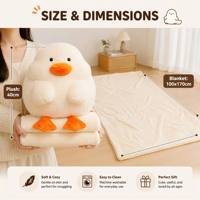 Bantal Boneka Bebek Putih 2 in 1 Custom dengan Selimut Lembut Kawaii, Set Selimut Flanel untuk Perjalanan, Rumah, dan Kantor