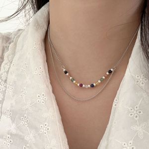 สร้อยคอเงินแท้ S925 ยี่ห้อ Yinruitai แบบสองชั้นประดับลูกปัดหลากสี สำหรับผู้หญิง สร้อยคอหรูหราคุณภาพสูง - Product Image 3