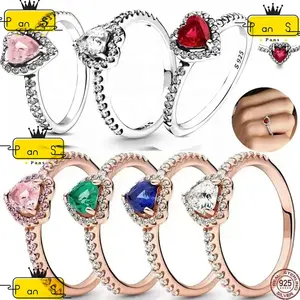 Nouvelle haute qualité 925 argent rouge en forme de coeur Zircon anneau adapté pour ipandorait dames Glamour bague de luxe bijoux