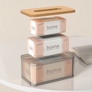 Caja de pañuelos de acrílico transparente, soporte de papel Facial, secador, dispensador de hojas con tapa de madera para lavadero, encimera de cocina - Product Image 5